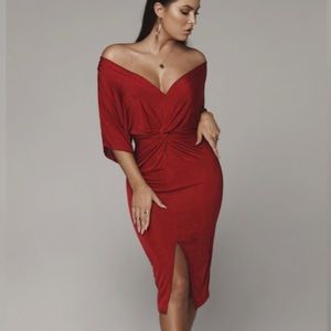 JLUXLABEL💋 DEEP RED 💋TIARA FRONT KNOT DRESS